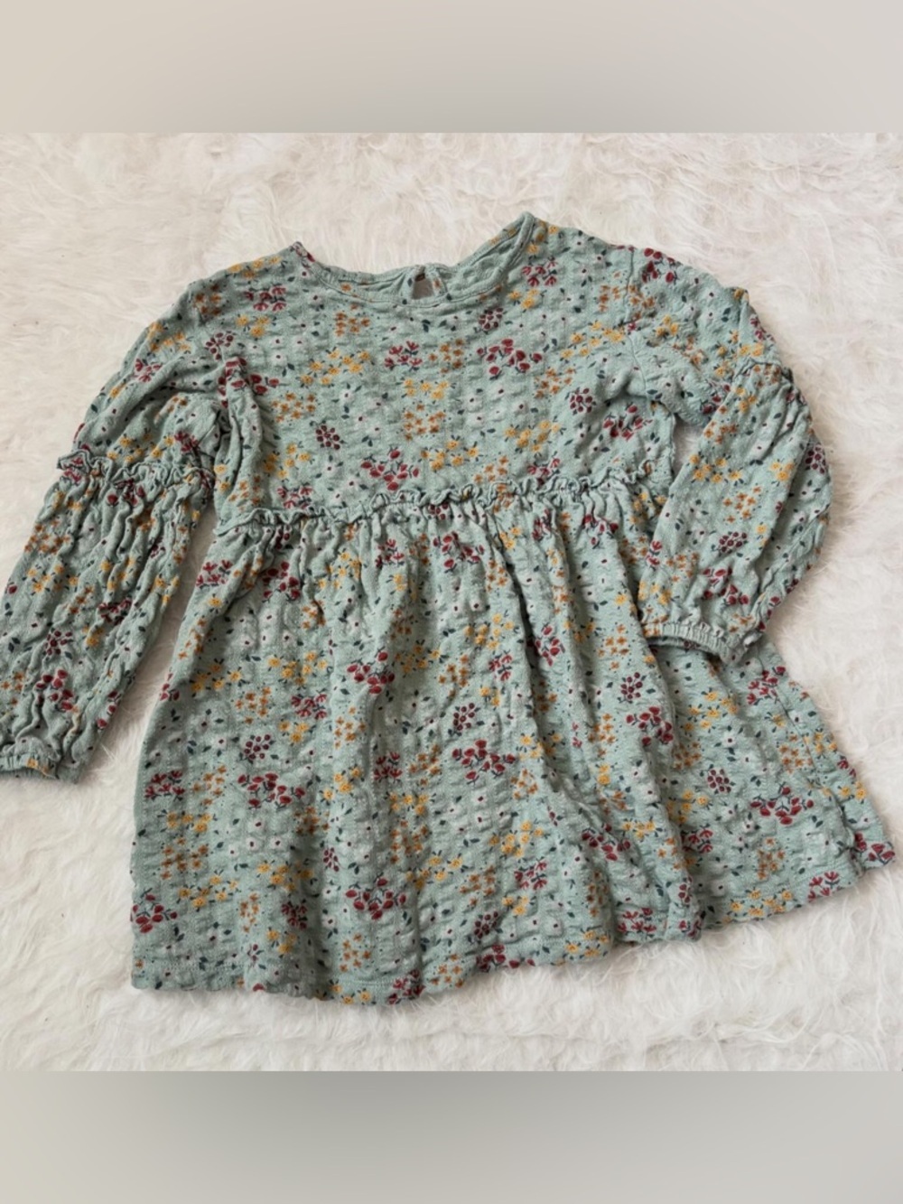Spring Ditzy Floral Little Girls Casual Dress - 98% Organic Cotton